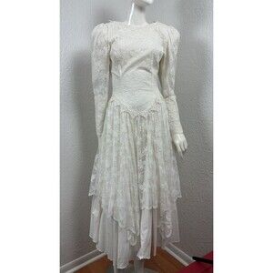 Vintage Jessica McClintock Dress Sz 4 Bridal Wedding White Fairy Cottage Core